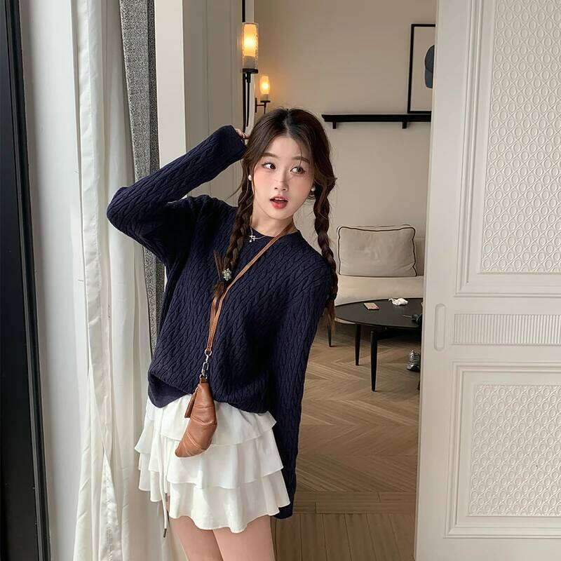 Sweaters Black Long Sleeve Knitted Pullovers Fashion O-Neck Knit Sweater Pullover Tops Women Clothing Q1076 Z260314