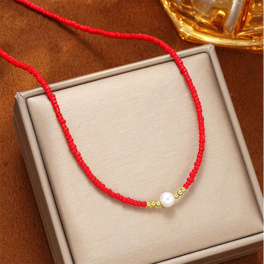 Baroque Turquoise Necklace Bohemian Beaded Choker Elegant Imitation Pearl Beach Necklaces Women'S Vacation Jewelry H260312