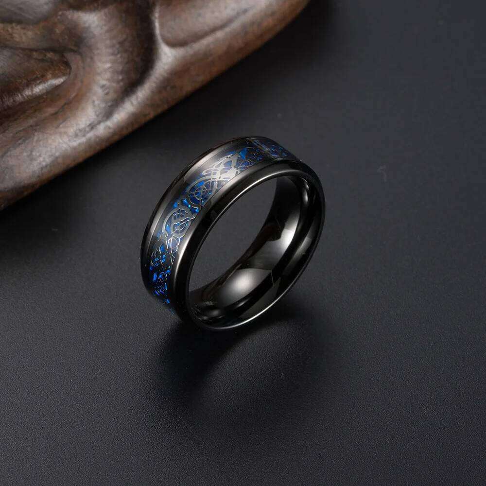 Punk Viking Dragon Black Tungsten Wedding Set For Men Stainless Steel Inlaid Blue Carbon Fiber Band Ring Bague Homme H260312