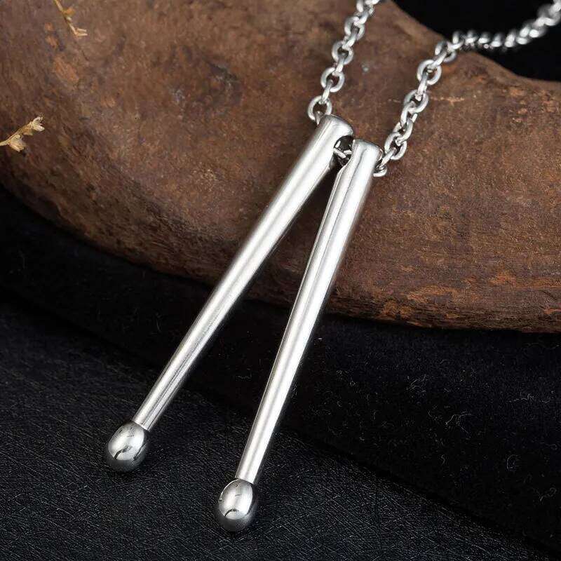 Men Rockers Jazz Band Drum Necklace Drummers Snare Drums Stick Stainless Steel Pendant Chain Jewelry Gift H260312