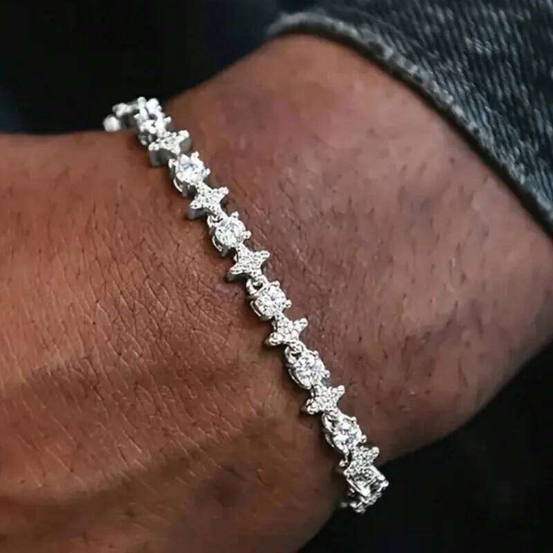 Round Stone Star Cubic Zirconia Bracelet Hip-Hop Jewelry Men Shiny Elegant Fashion Accessory Classic Gift For Birthday Z260313