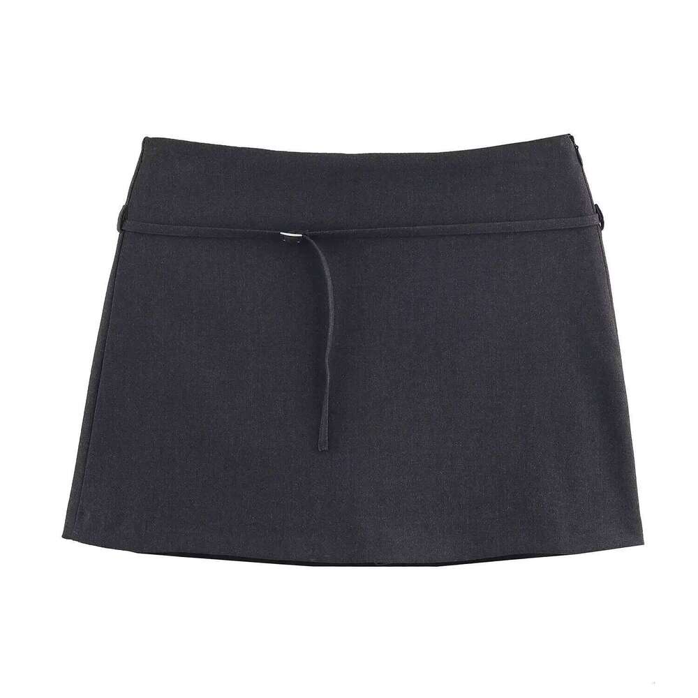 Women's Fashion Solid Slim Mid Waist With Belt Adorn Female Autumn Winter Elegant Commuting A-Line Mini Skirt Streetwear Z260314