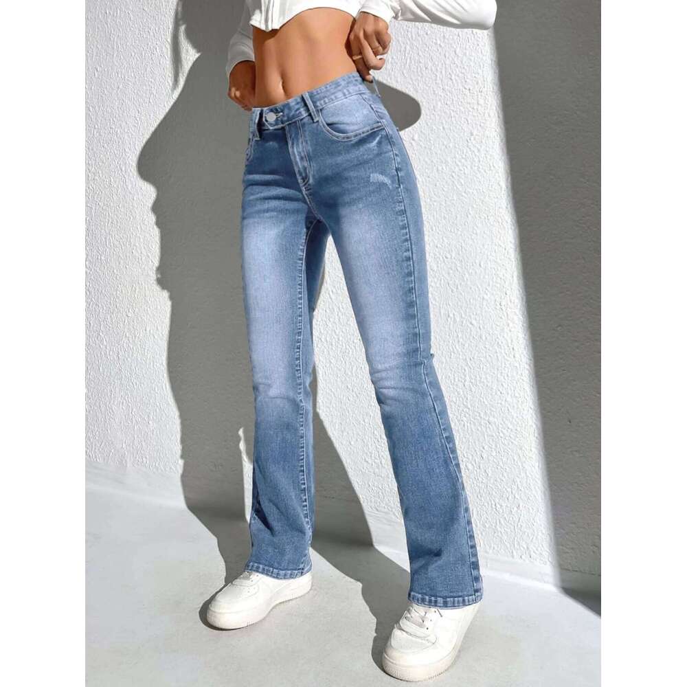For Woman Y2k Jeans Blue Straight Stretch Trousers High Waist Vintage Denim Pants Fashion Trendy Elastic Comfort Fit Z260313