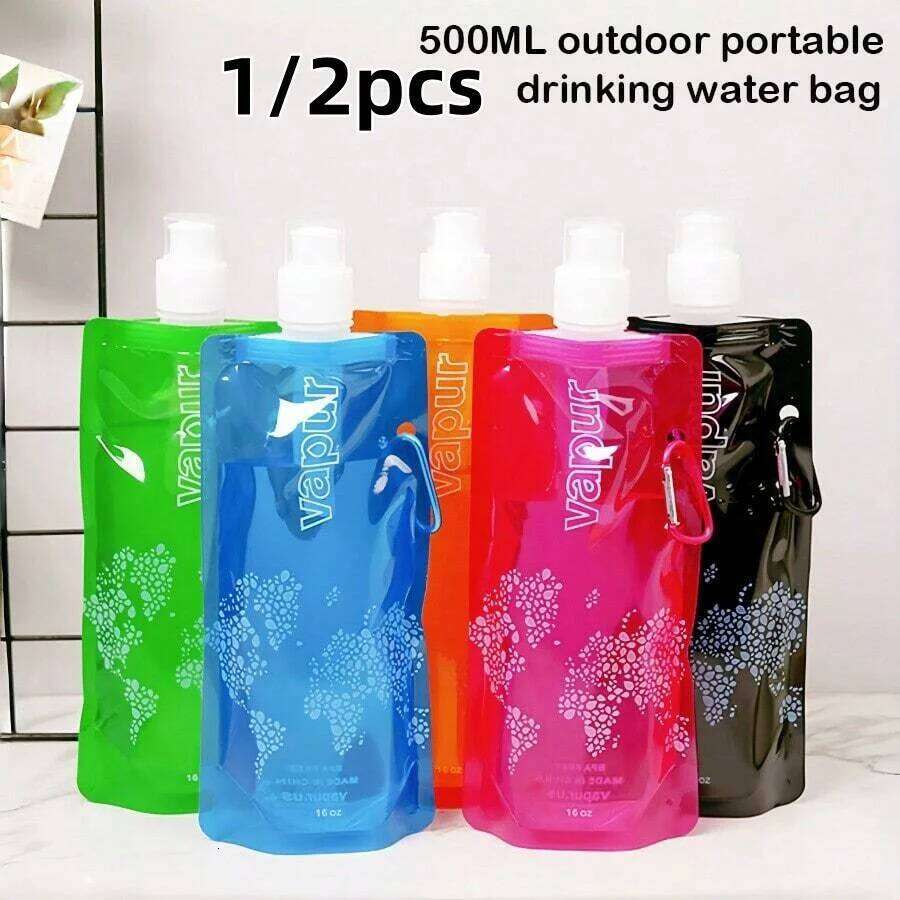1/2PCS 500ML Portable Ultralight Bag Foldable Soft Flask Squeeze Water Bottle for Hiking Camping Outdoor Sport Supplies Z260313