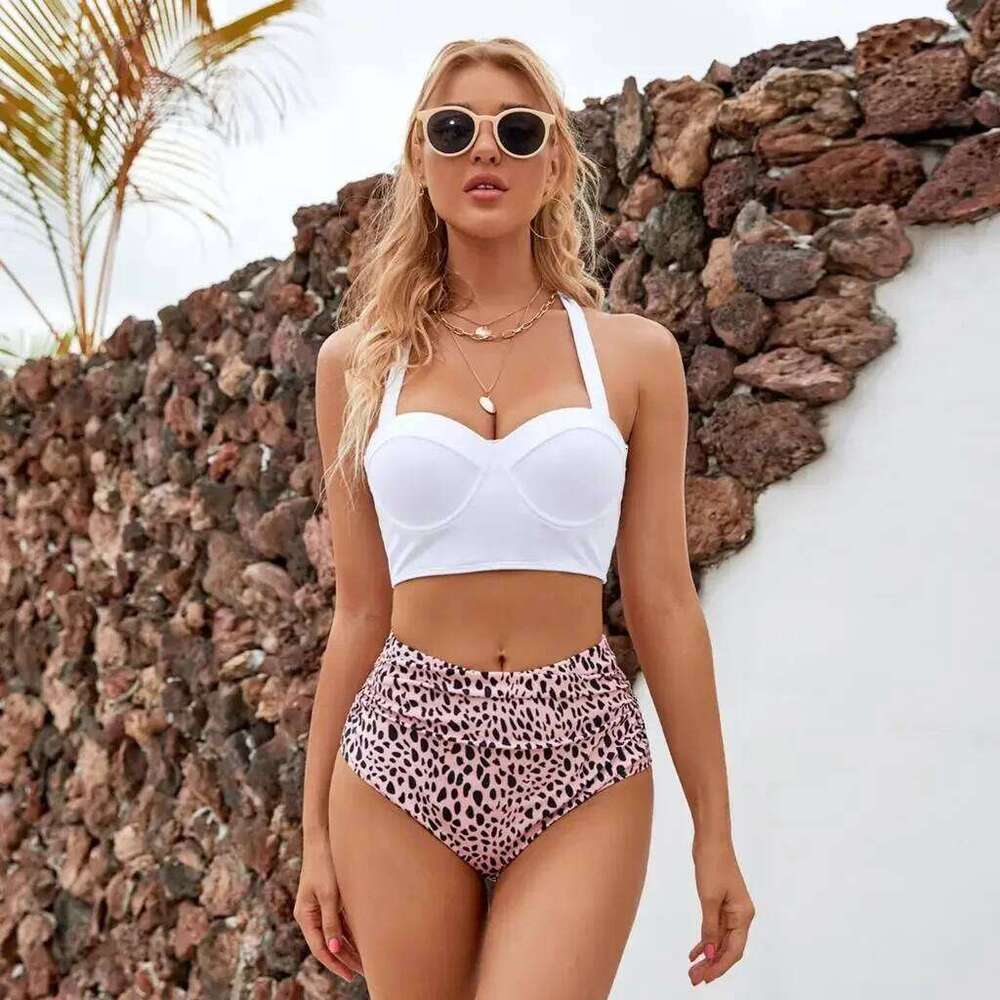 2024 Summer New Bikini Push Up Swimsuit Women Halter High Waist Swimwear Female Printed Bathing Suit Bathers Y260303