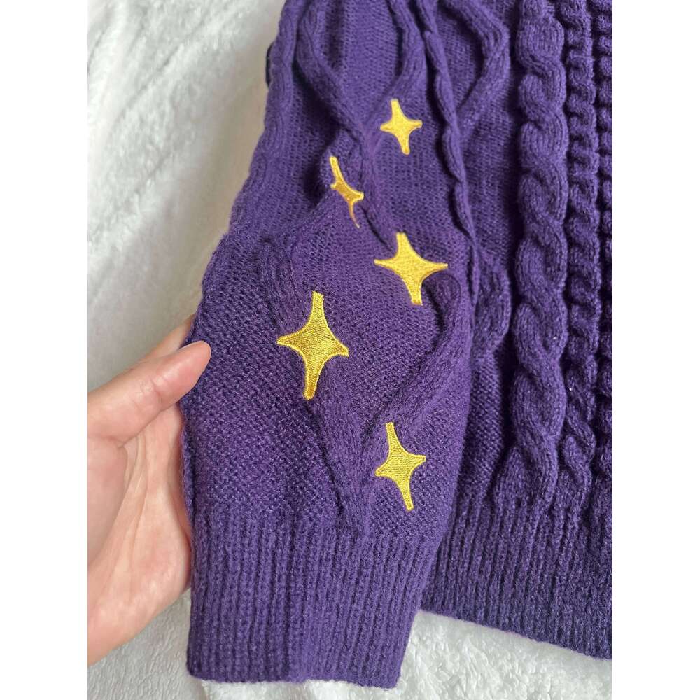 Speak Now TS Golden Star Embroidery Button Up Purple Sweater TV Album Cardigan Gift Fall Winter Vintage Outfit Z260313