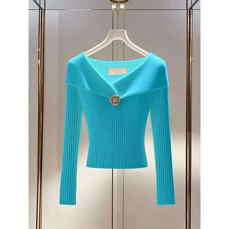 Design Sense Niche High-end Temperament Small Fragrance Interior Sweater Solid Color Autumn New Fashion Lapel Knit Top for Women Z260313