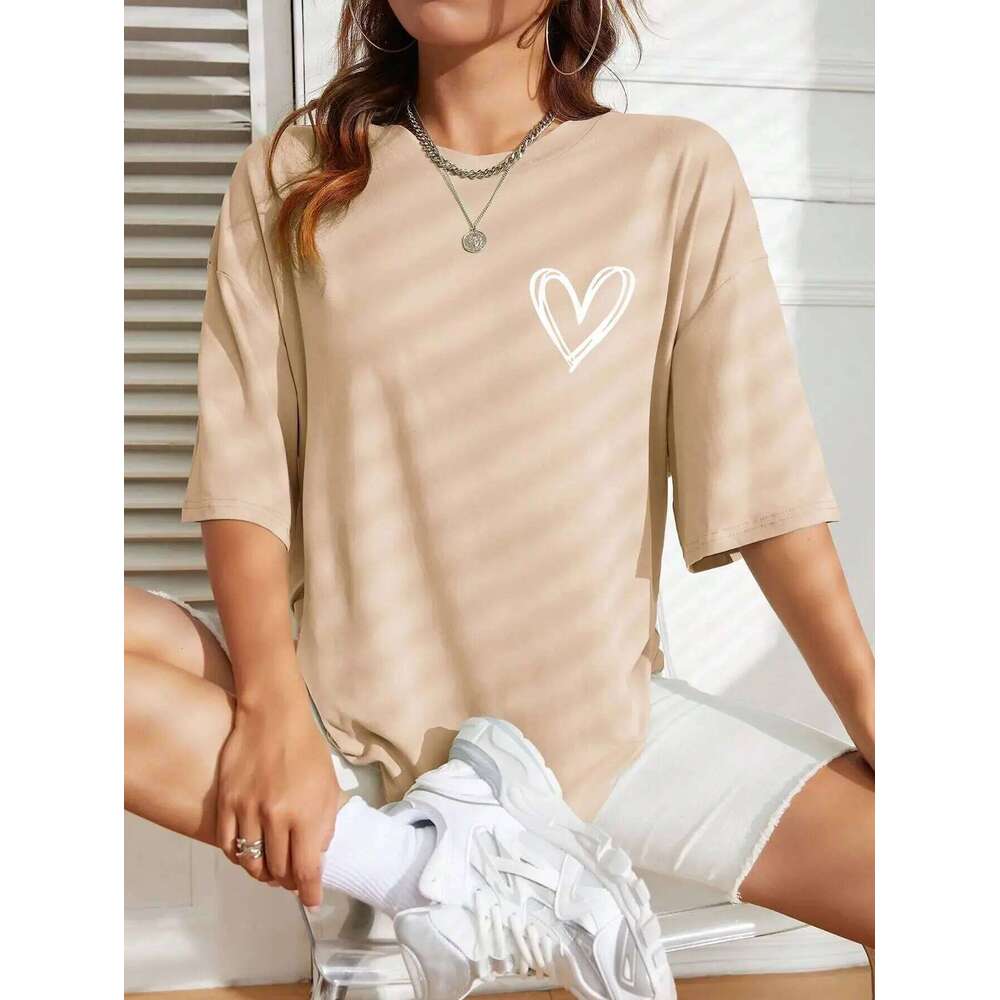 Simple Love Printed Womens Tshirts Summer Breathable Clothes Casual Fashion Short Sleeve Street Oversized All Match T-Shirts Z260314