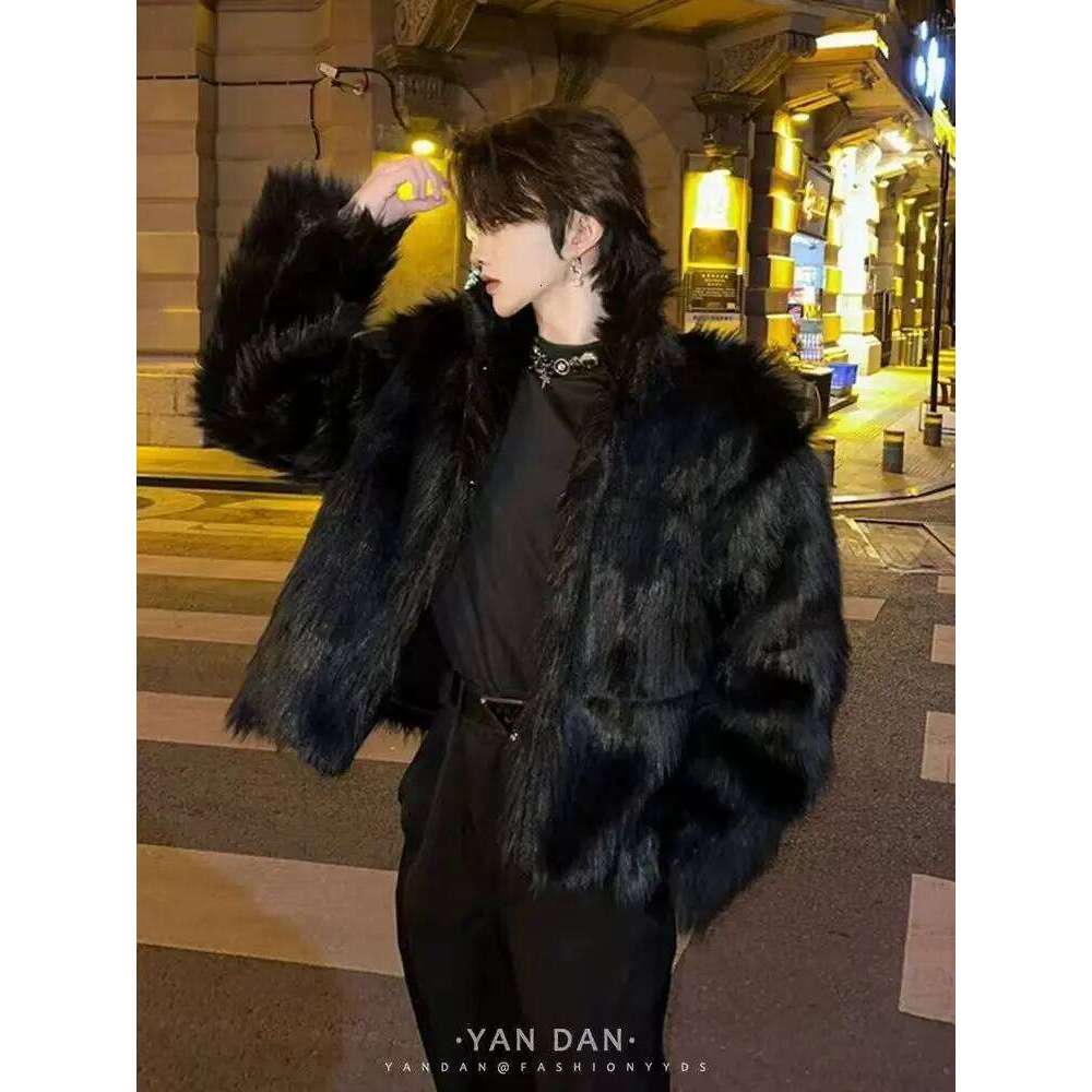 Faux Men's Outerwear Thicken Fox Mink Coat Winter New Warm Fur Men Black Fluffy Luxury Brand Coats Short Jacket Z260313