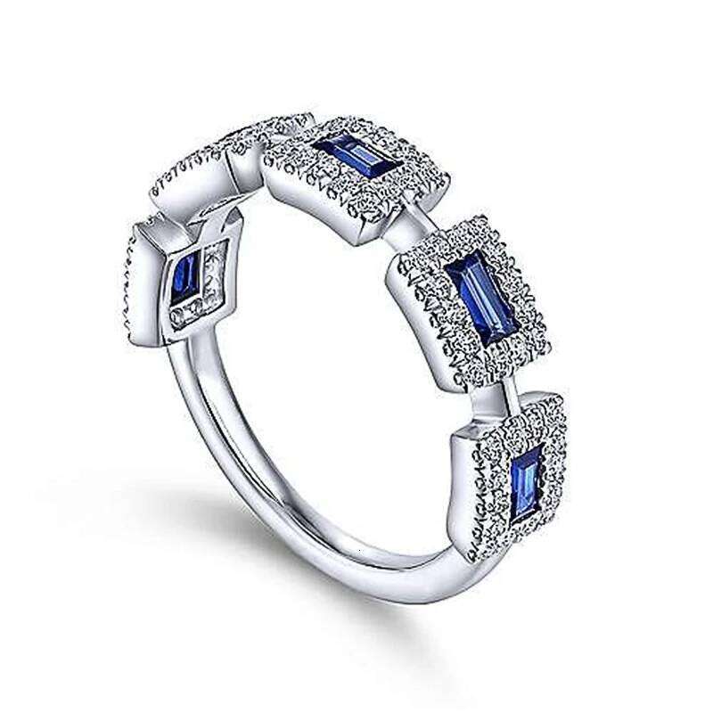 Huitan Sparkling White/Blue CZ Finger Ring for Women Geometric Shaped Fashion Female Rings Exquisite Wedding Band Jewelry H260312