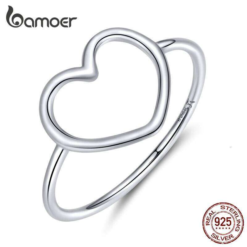 BAMOER 925 Sterling Silver Hollowed Heart Finger Rings Geometric Jewelry for Women Wedding Engagement Minimalist Statement Gift H260312