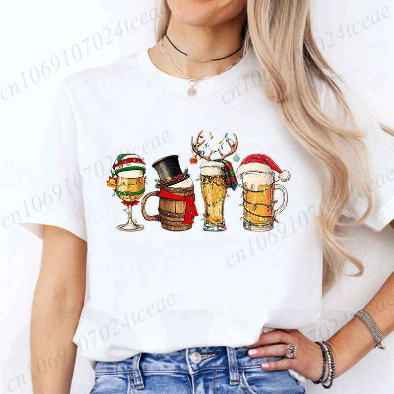 for Women Funny Beer Lover Tee Tshirt Harajuku Graphic T Shirt Drinking Christmas Streetwear Short Sleeve Z260314