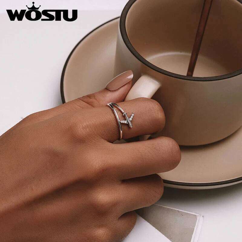 WOSTU Original 925 Sterling Silver Airplane Ring with Zircon for Women Girl Party Birthday Graduation Lucky Gift Fine Jewelry H260312