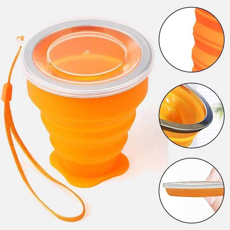 200ml Portable Cups BPA FREE Food Grade Silicone Retractable Folding with Lid Outdoor Coffee Travel Water Cup Z260313