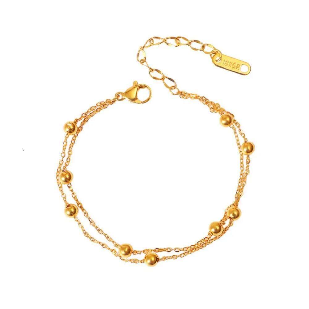 Stainless Steel Charm Trendy Gold Color Double Layer Round Bead Bracelet for Women Classic Simple No Fading Bangle Lucky Jewelry Z260313