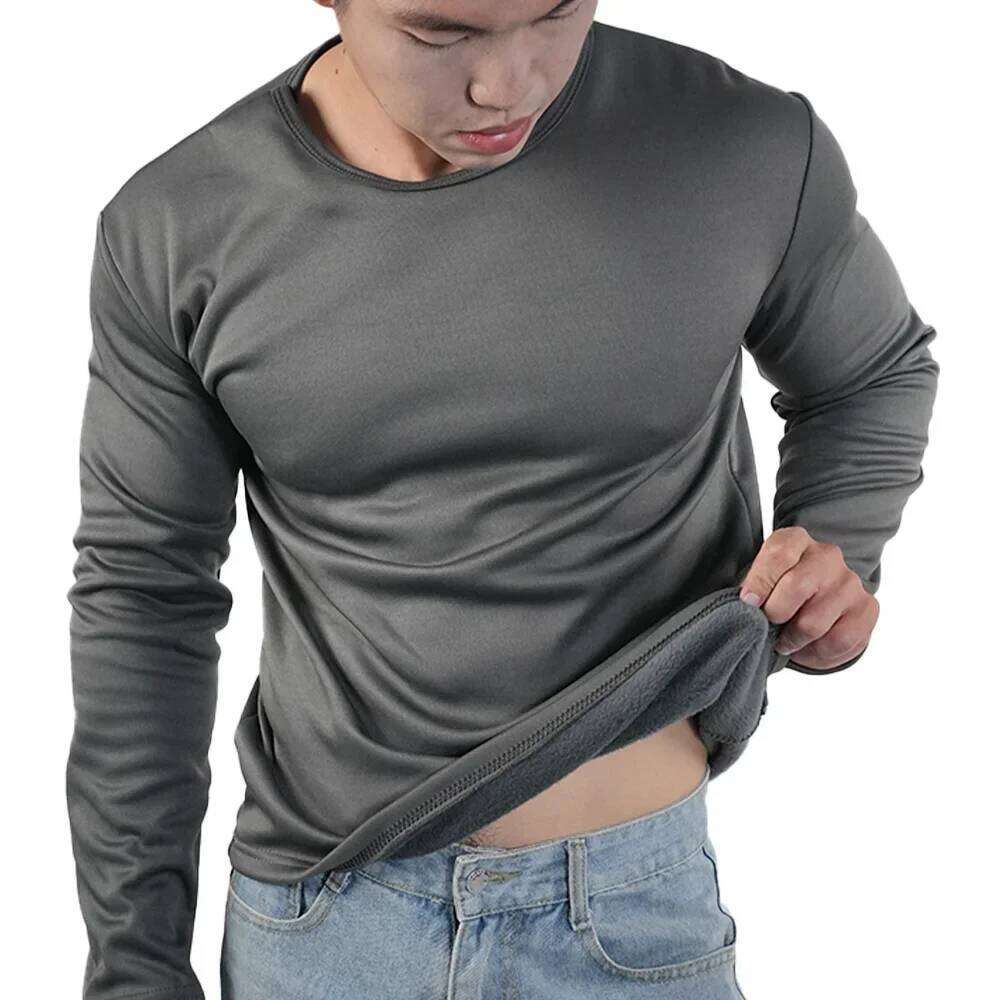 Men Thermal Underwear Tops Winter Long Sleeve Bottoming Shirt Thick Fleece Pullover Warm Clothes Oversize O-Neck Base Tee M-5XL