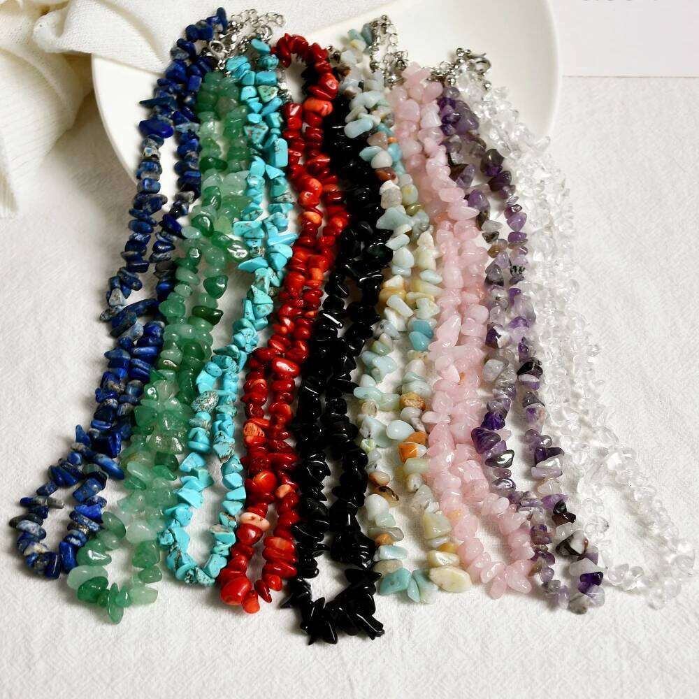 Yumfeel New Fashion Bohemian Natural Stone Chokers Chips Lapis Rose Quartz Amethyst Crystal Necklaces Women Jewelry H260312