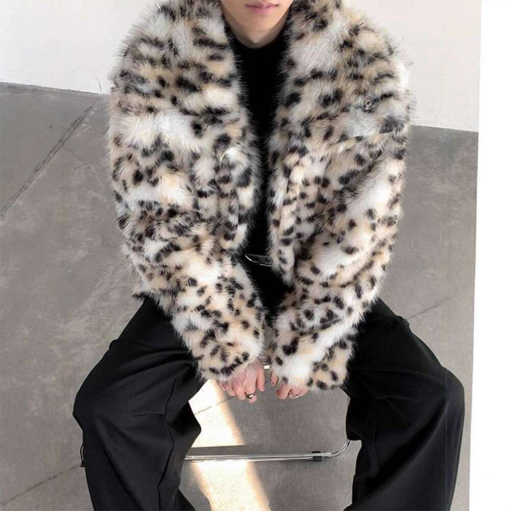 Men's Fashion Luruxy Leopard Faux Jacket High Street Elegant Fur Coat For Male 2025 Winter Thick Warm Outerwear Overcoat Z260313