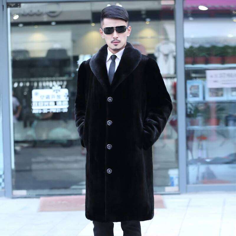 Men's fur mink coat winter warm long casual plus size Z260313
