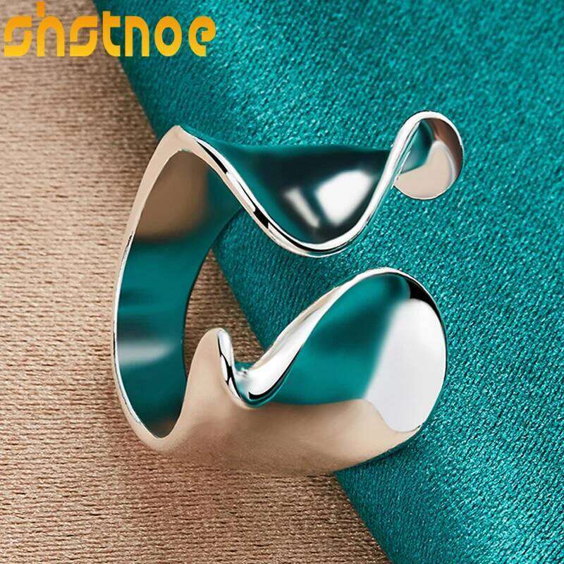 New 925 Sterling Silver Glossy Irregular Open Ring For Women Man Bridal Wedding Bands Abstract Jewelry Fashion Charm Accessories H260312