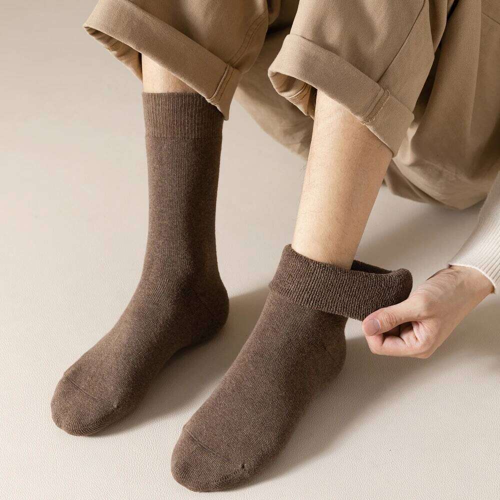 3 Pair Men's Winter Thick Warm Terry Cotton High Quality Business Solid Color Fashion Casual Socks Z260313