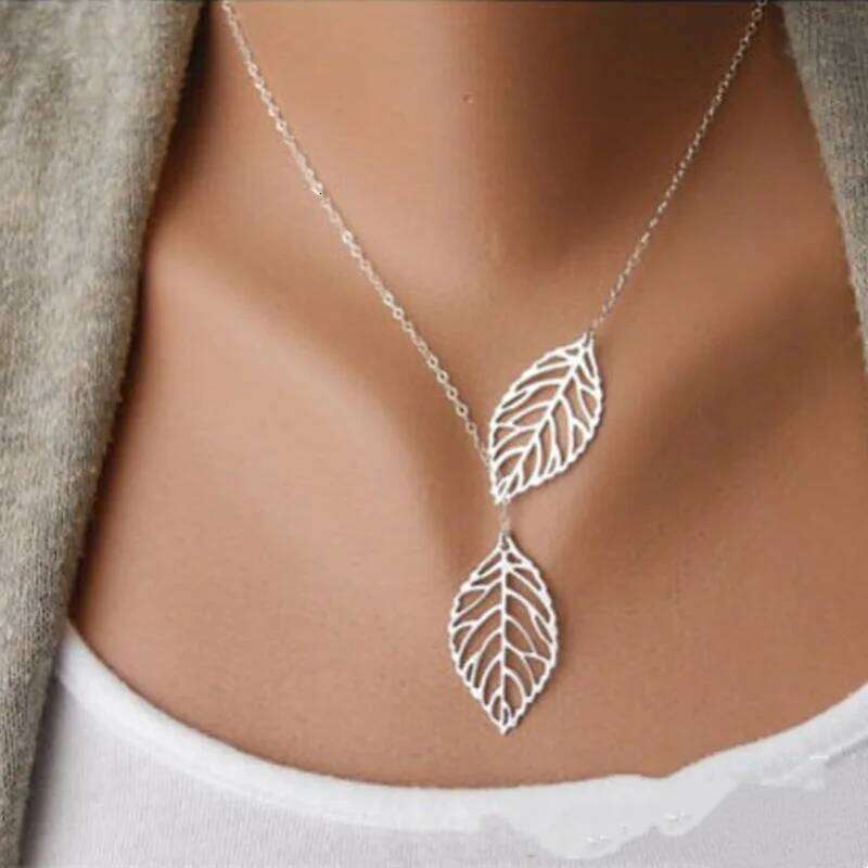 New Fashion Double Leaves Women Boho Simple Alloy Clavicle Necklace Pendants Necklaces Collares Accessories Jewelry Gift H260312
