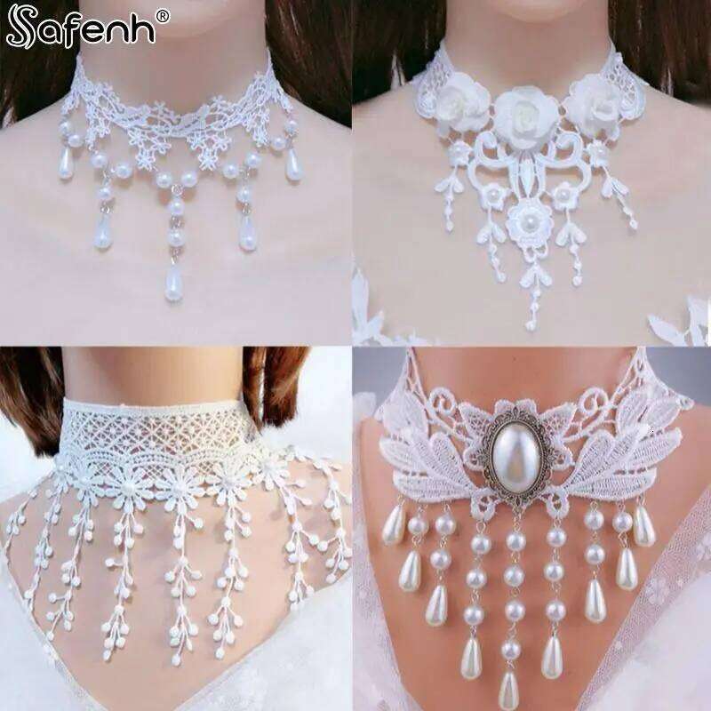 Gothic Victorian Black Necklace Women Girl Boho Crystal Tassel Sexy Lace Choker Steampunk Dark Loli Style Halloween Jewelry H260312