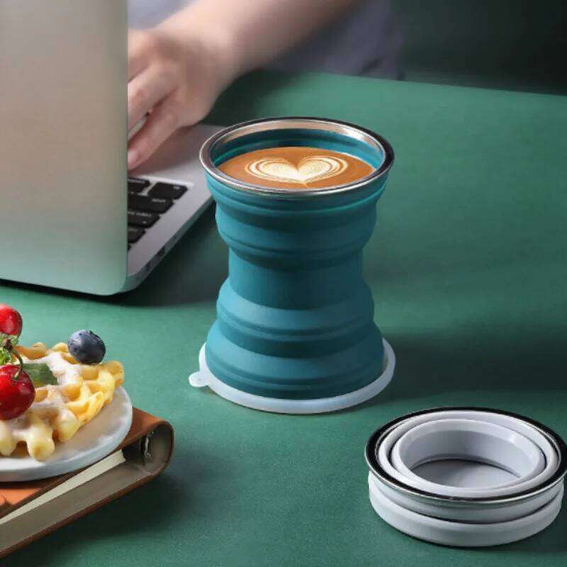 Silicone Folding Portable Water Bottle Coffee Cup Heat Resistant Mug with Lid Collapsible Outdoor Travel Camping Drink Z260313