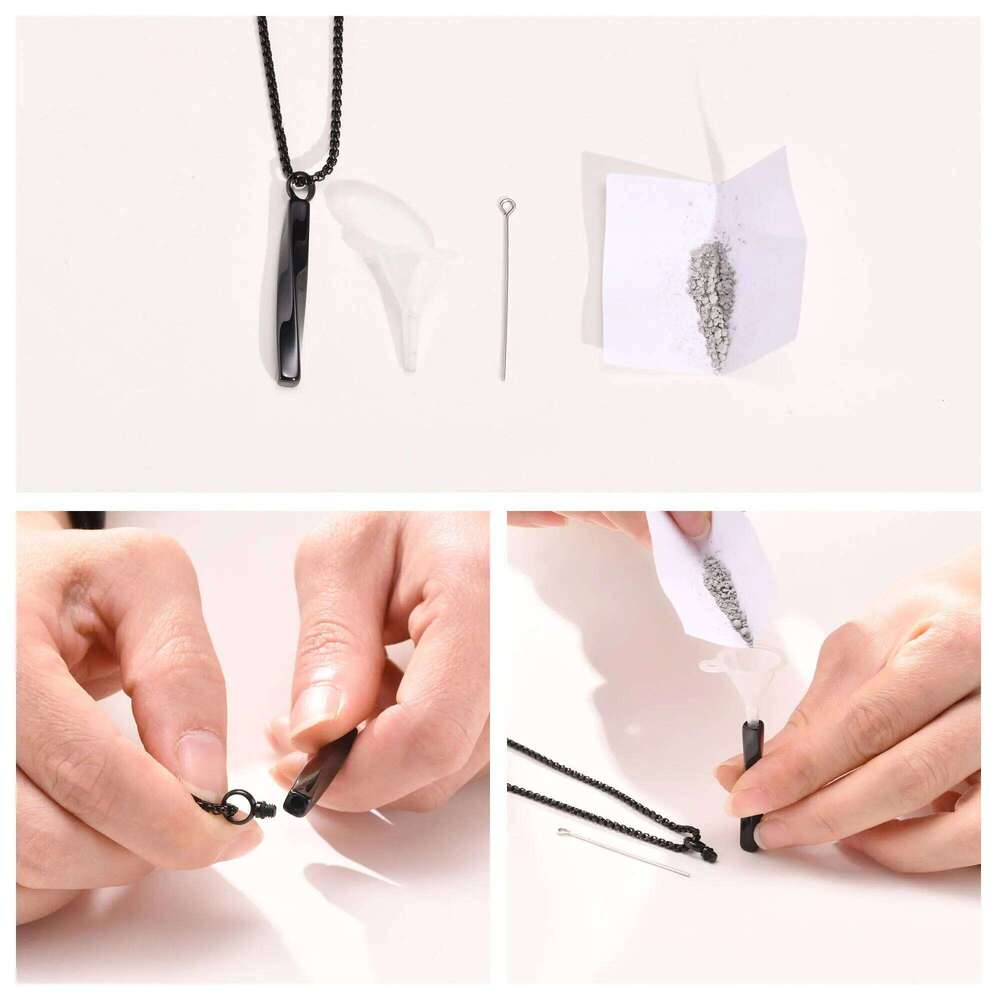 Ashes Urn Necklaces for Men,Waterproof Stainless Steel Mobius Vertical Bar Pendant Collar with Funnel,Memorial Keepsake Gift H260312