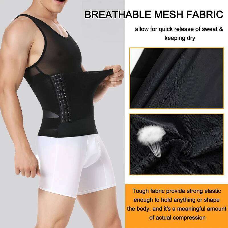 Compression Men Sleeveless Tummy Control Body Shaper Waist Belly Flat Abdomen Undershirt Tank Top Workout Shirt 26Y0313