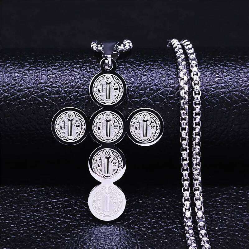 HNSP Stainless Steel Saint Benedict Cross Necklace Pendant For Men Women Jewelry Accessory Religion Gifts H260312