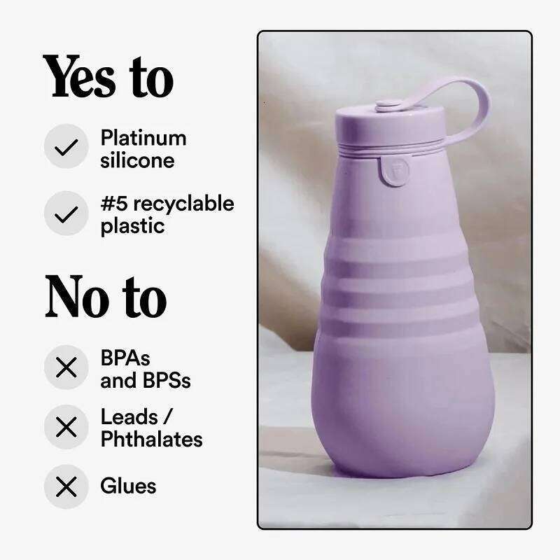 1Pc 20oz / 592ml Collapsible Bottle,Leak-Proof Reusable Silicone Travel Cup,Outdoor Hiking Water Cup Z260313