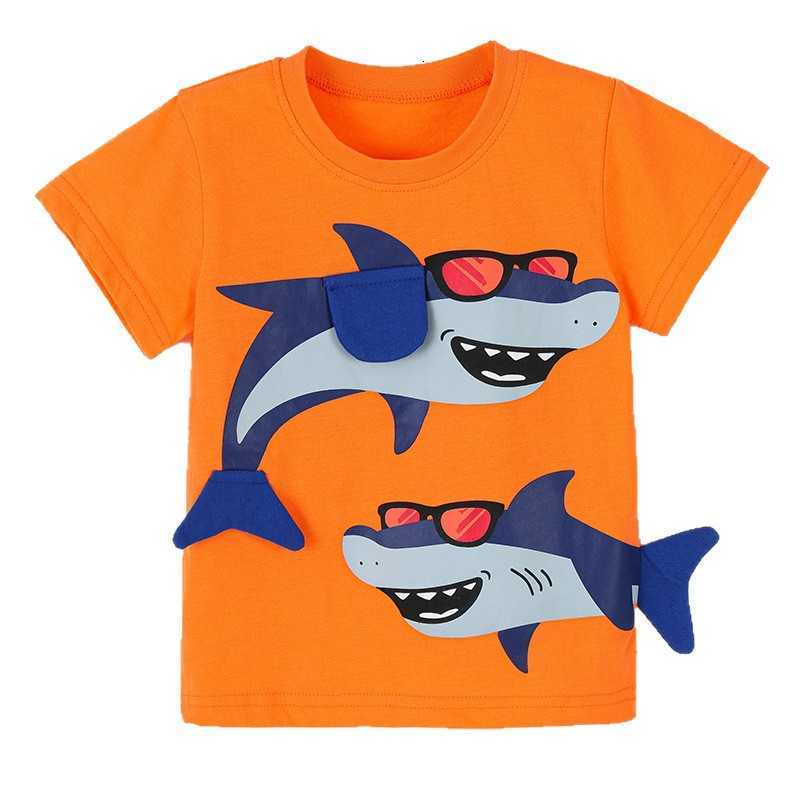 T-shirts Summer New Boys' Short-Sleeve T-Shirt Fashionable Shark Print Children's Round Neck T-Shirt Children's Clothing