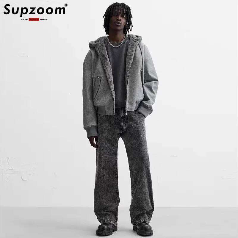 Supzoom New Arrival Top Fashion Winter Warm Flowing Gold Mink Imitation Sheep Sheared Fur Zipper Both Sides Hooded Jacket Z260313