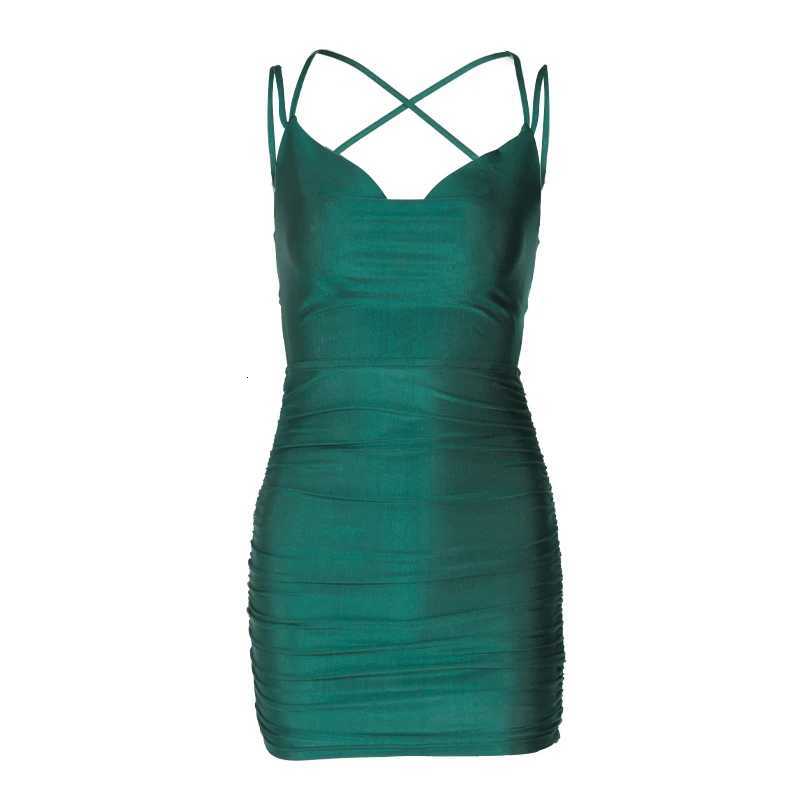 Summer Women Lace Up Strap Mini Dress Backless Bodycon Bandage Party Elegant Club Streetwear Slim Solid Ruched Green Clothes Y2KT260316