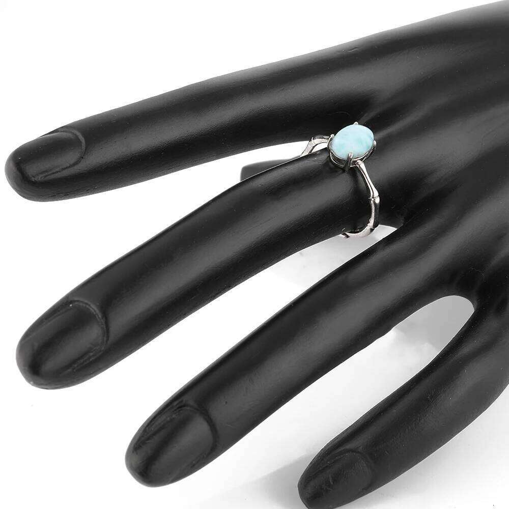 1pc natural gemstone larimar Oval women adjustable copper-plated silver ring for parties gifts jewelry H260312