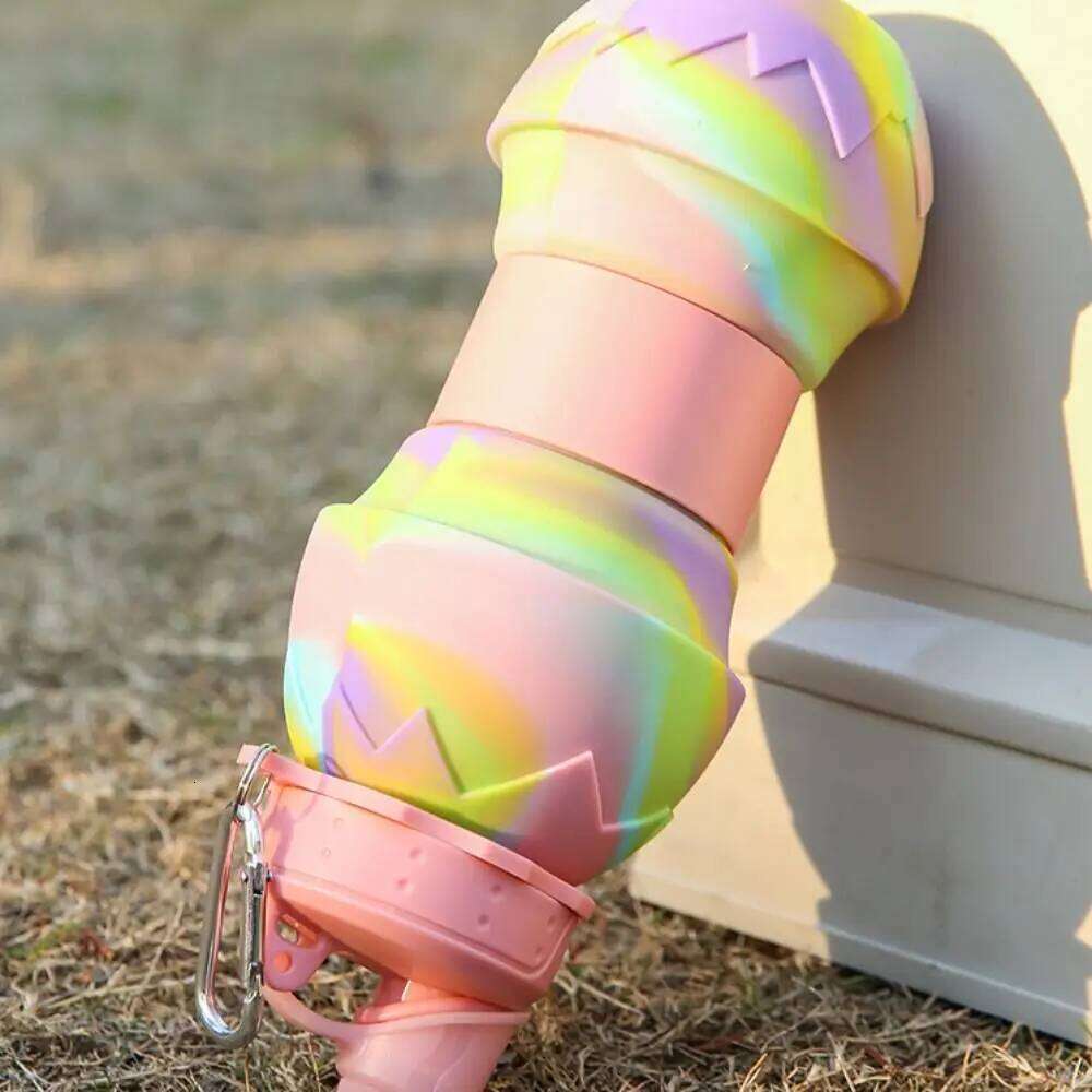 With Carabiner Folding Cups Silicone Multifunction Sport Large Capacity Anti-fall Portable Water Bottle Z260313
