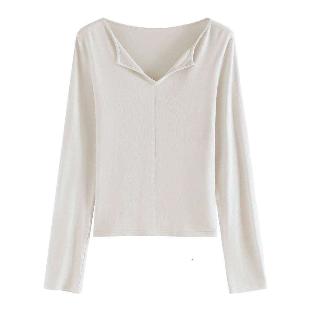 FSLE Autumn Knit Top 2025 New Casual Long Sleeve Sweater For Women V-Neck Slim Cotton Grey Pullover Beige Chi Topc Z260313