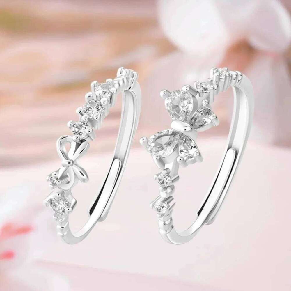 Adjustable Butterfly Zircon Ring, Stainless Steel Cute Jewelry for Women, Comfort Fit Daily Wear Best Friend Gift Idea H260312