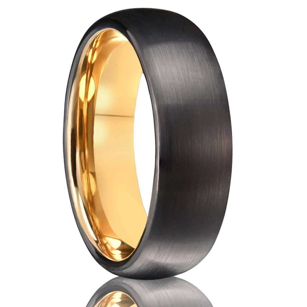7mm black tungsten steel inner electroplated golden brushed treatment men and women wedding ring daily accessories H260312