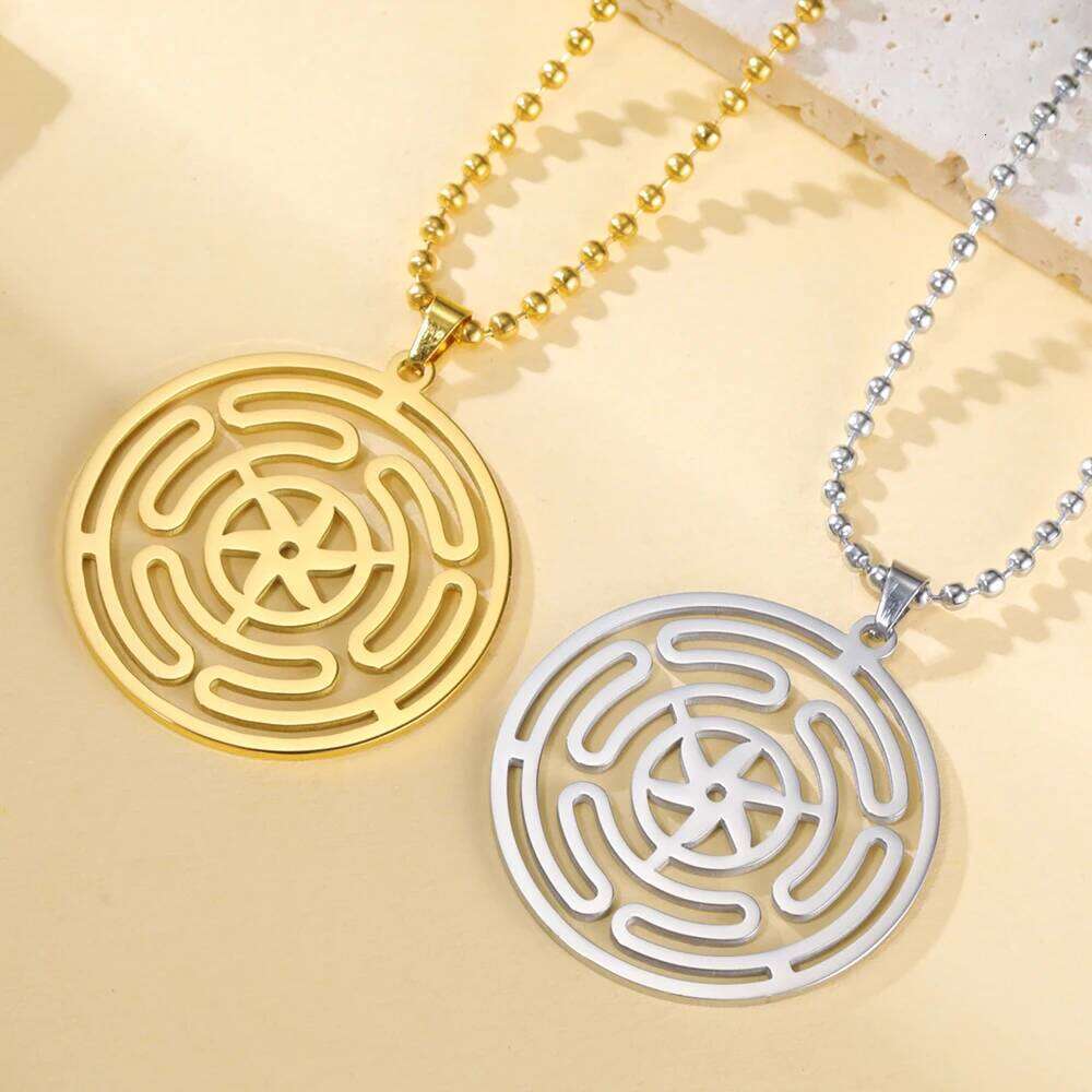 Dawapara Wheel of Hecate Triple Moon Goddess Necklace Ancient Blessing Supernatural Talisman Stainless Steel Jewelry H260312