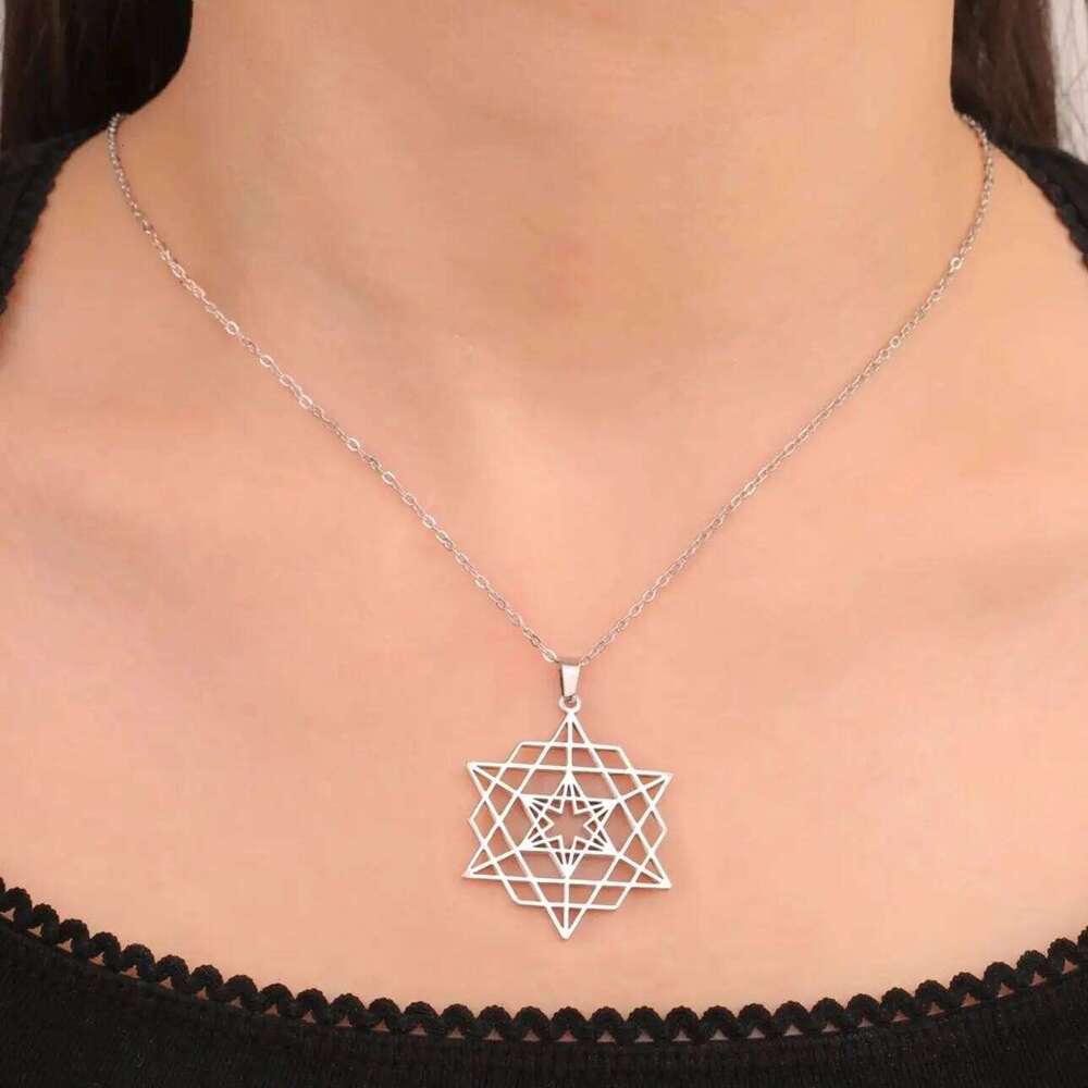 LIKGREAT Merkabah Tetrahedron Necklace for Women Men Stainless Steel Sacred Geometry Star of David Pendant Amulet Jewelry H260312