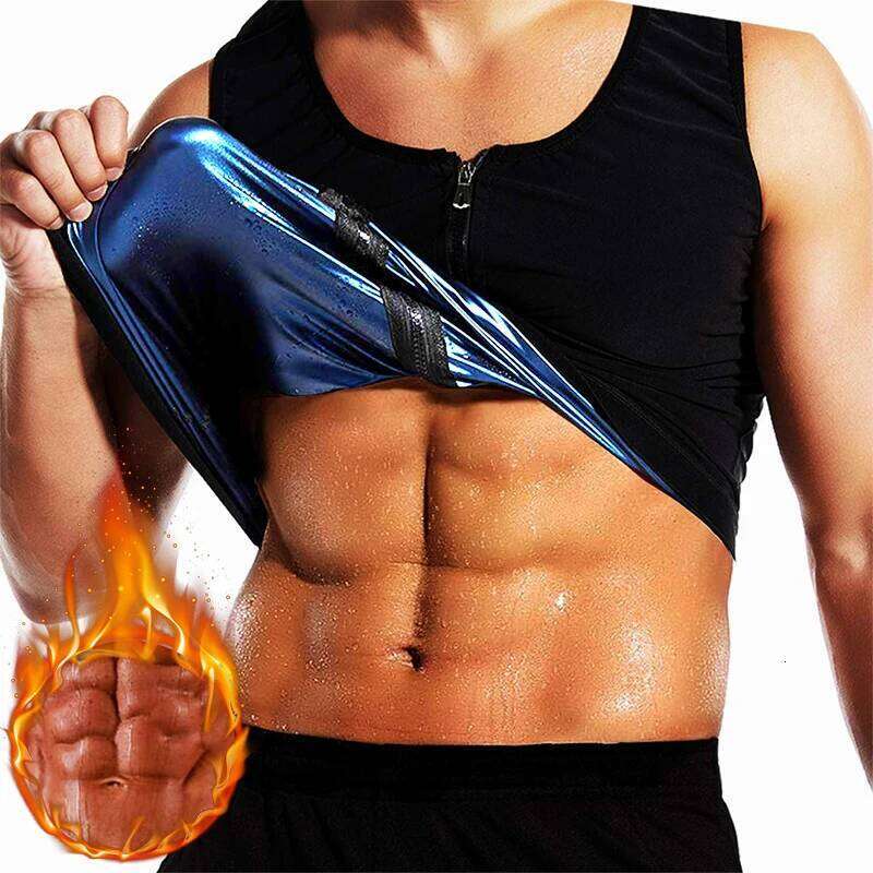 Men Sauna Sweat Vest Waist Corset Zipper Workout Tank Top Slimming Body Shaper Compression Shirt Weight Loss Fat Burner 26Y0313