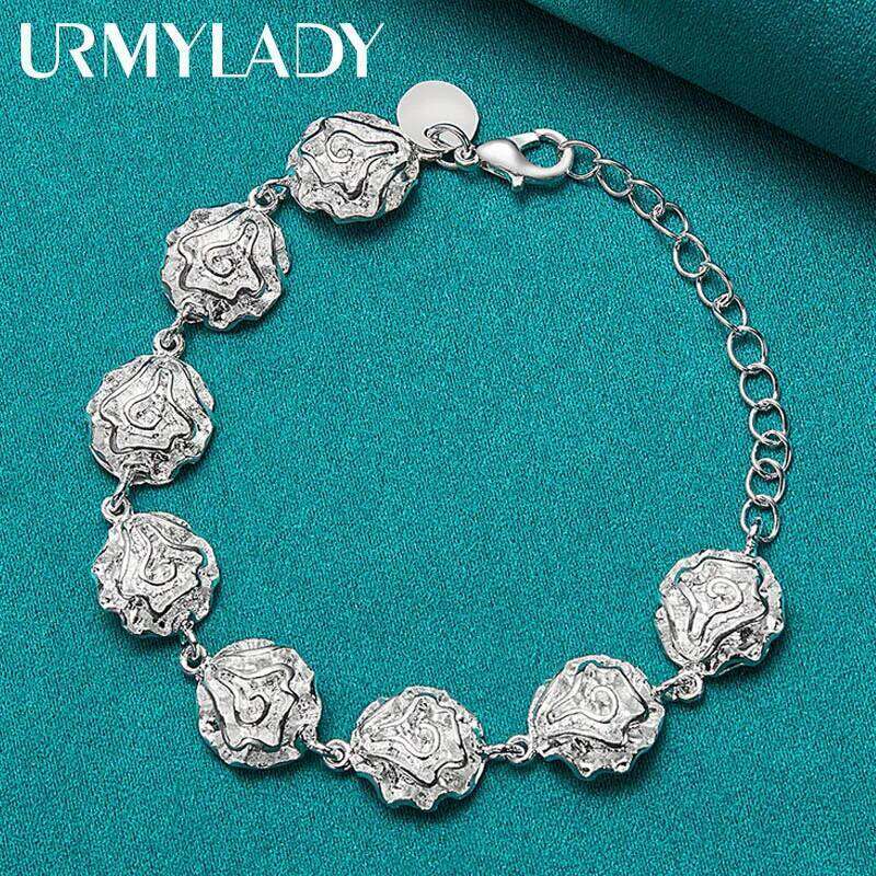 URMYLADY 925 Sterling Silver Rose Flower Chain Bracelet For Women Wedding Party Fashion Jewelry Z260313