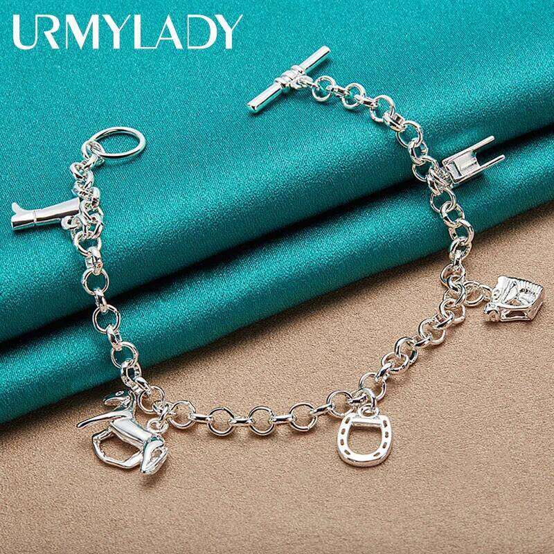 URMYLADY 925 Sterling Silver Horse Equipment Pendant Bracelet For Women Wedding Party Fashion Charm Jewelry Z260313