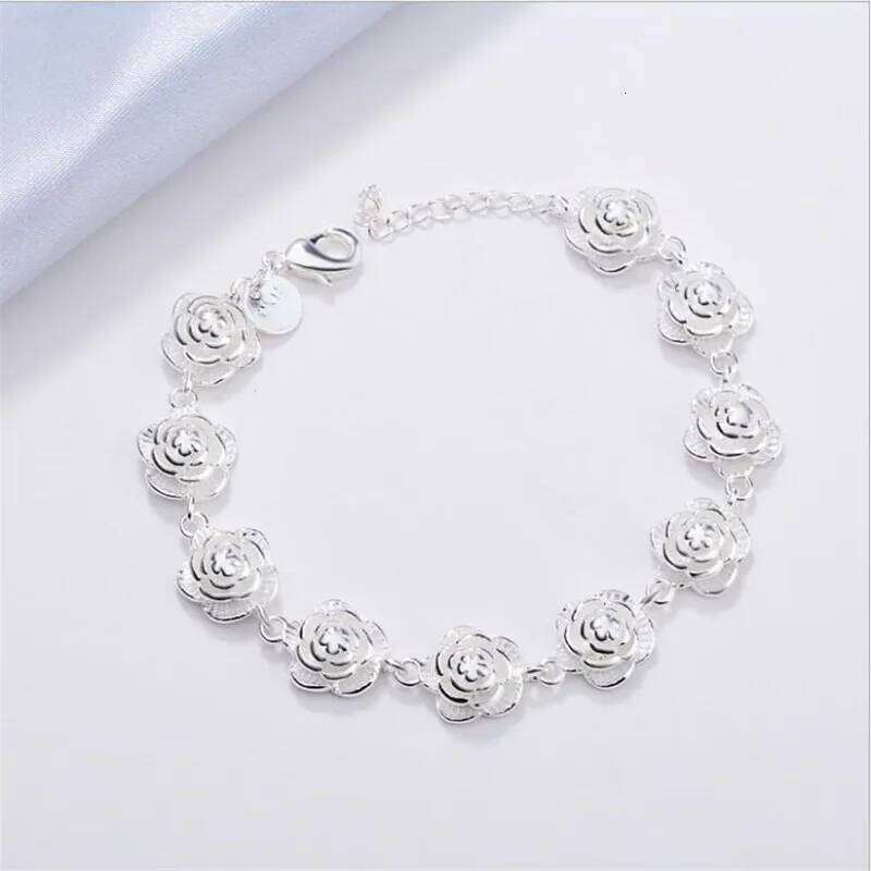 Charm 925 Sterling Silver Rose Flower Chain Bracelet For Women Fashion Pretty Party wedding accessories gift fine luxury Jewelry Z260313