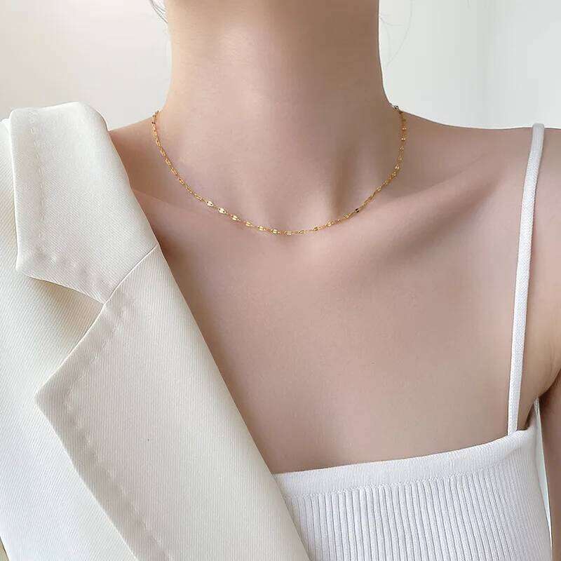 New Trendy Simple 18K Gold Plated 316L Stainless Steel Choker Necklaces For Women Girl Fashion Clavicle Chain Jewelry Wholesale H260312