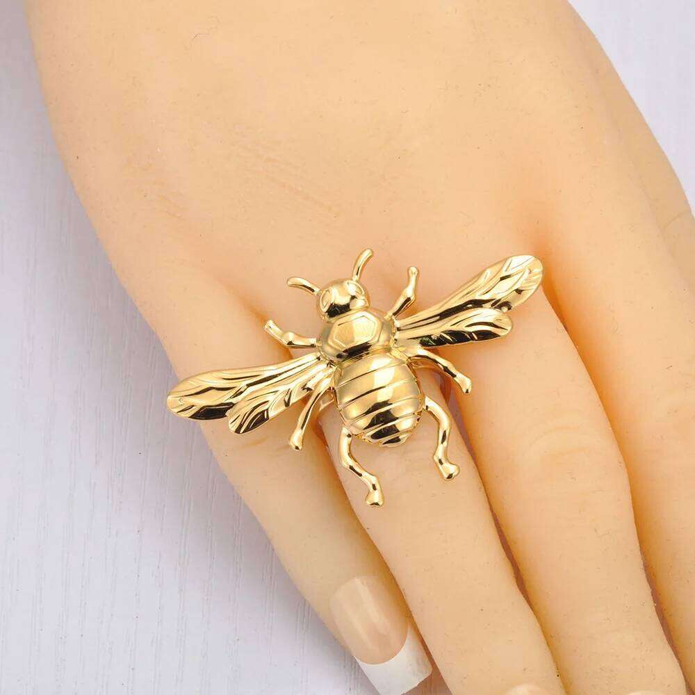 Lokaer Fashion Bee Open for Women Stainless Steel Gold Color Finger Rings Insect Animal Jewelry Gift Wholesale R25025 H260312