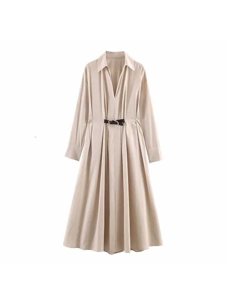 Women Fashion With Belt Midi Dress Women Long Sleeve Female Dresses Female Vestidos MujerT260314