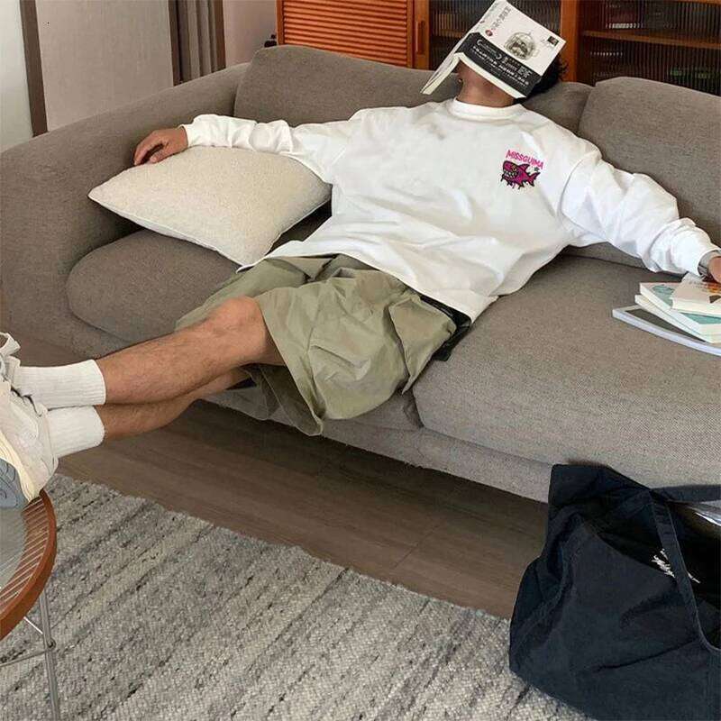 American Street Shark Print Autumn 2025 New 100% Cotton White Long sleeves Casual Loose T-shirt Top Y2k Men clothing Z260314